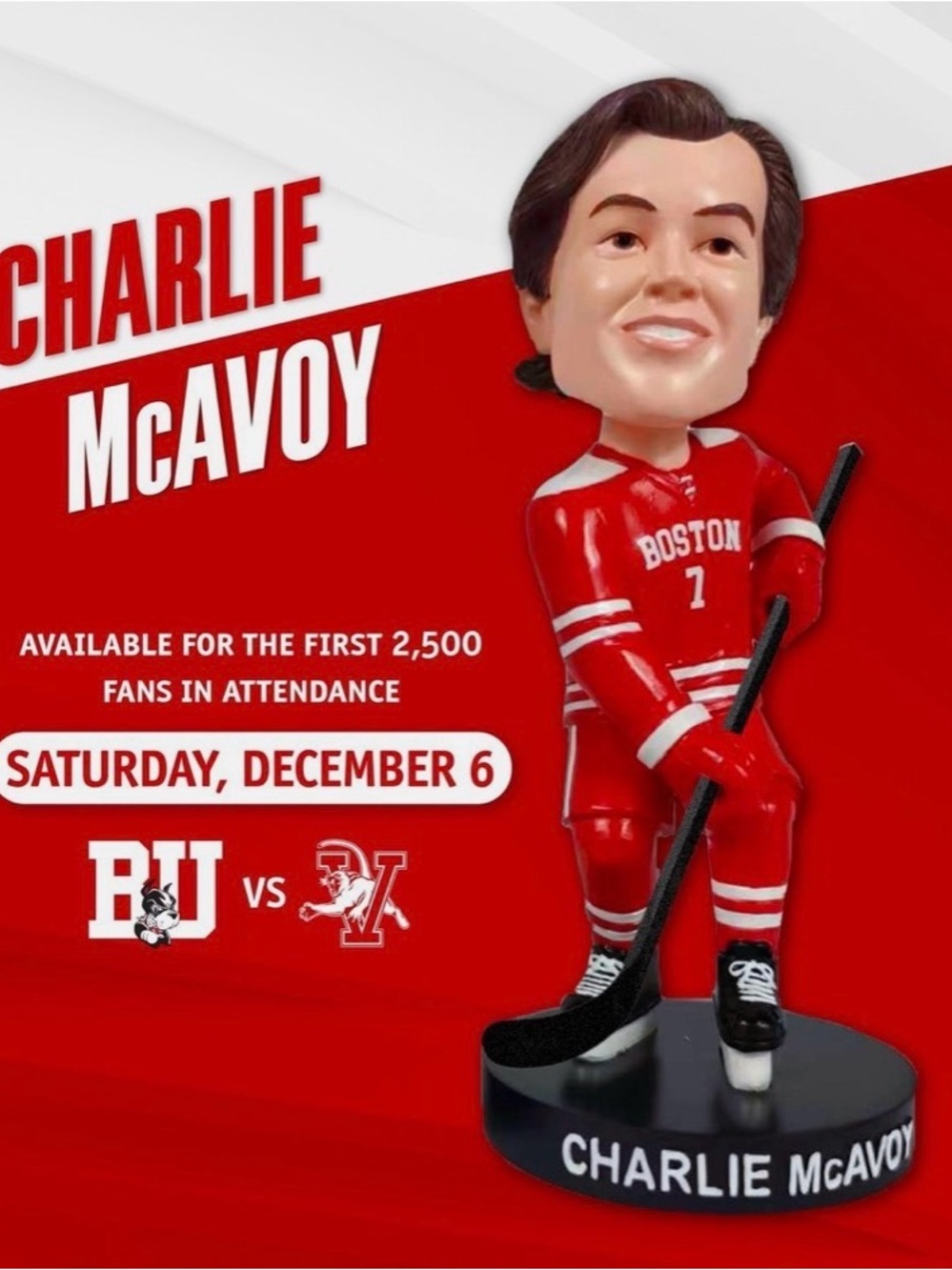NEW Charlie McAvoy Hockey Bobblehead - Boston University Edition